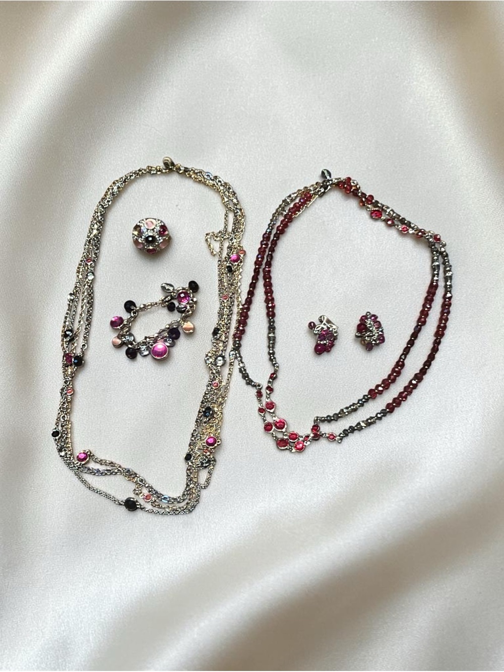 WHBM 5 Pc Hot Pink/Black Multi-Strand Necklace, Earrings, Bracelet, Ring
